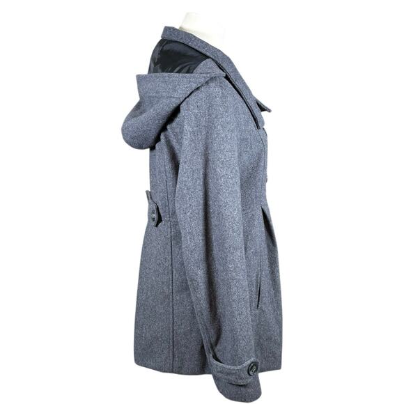 Vans Gray Hooded Wool Blend Peacoat | Women’s Medium Toggle Back Detail - Picture 4 of 12